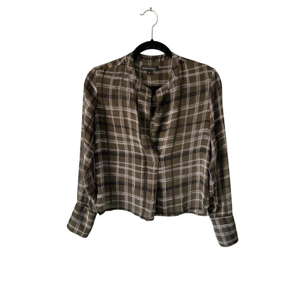Banana Republic Green Plaid Semi Sheer Long Sleeve Top XS